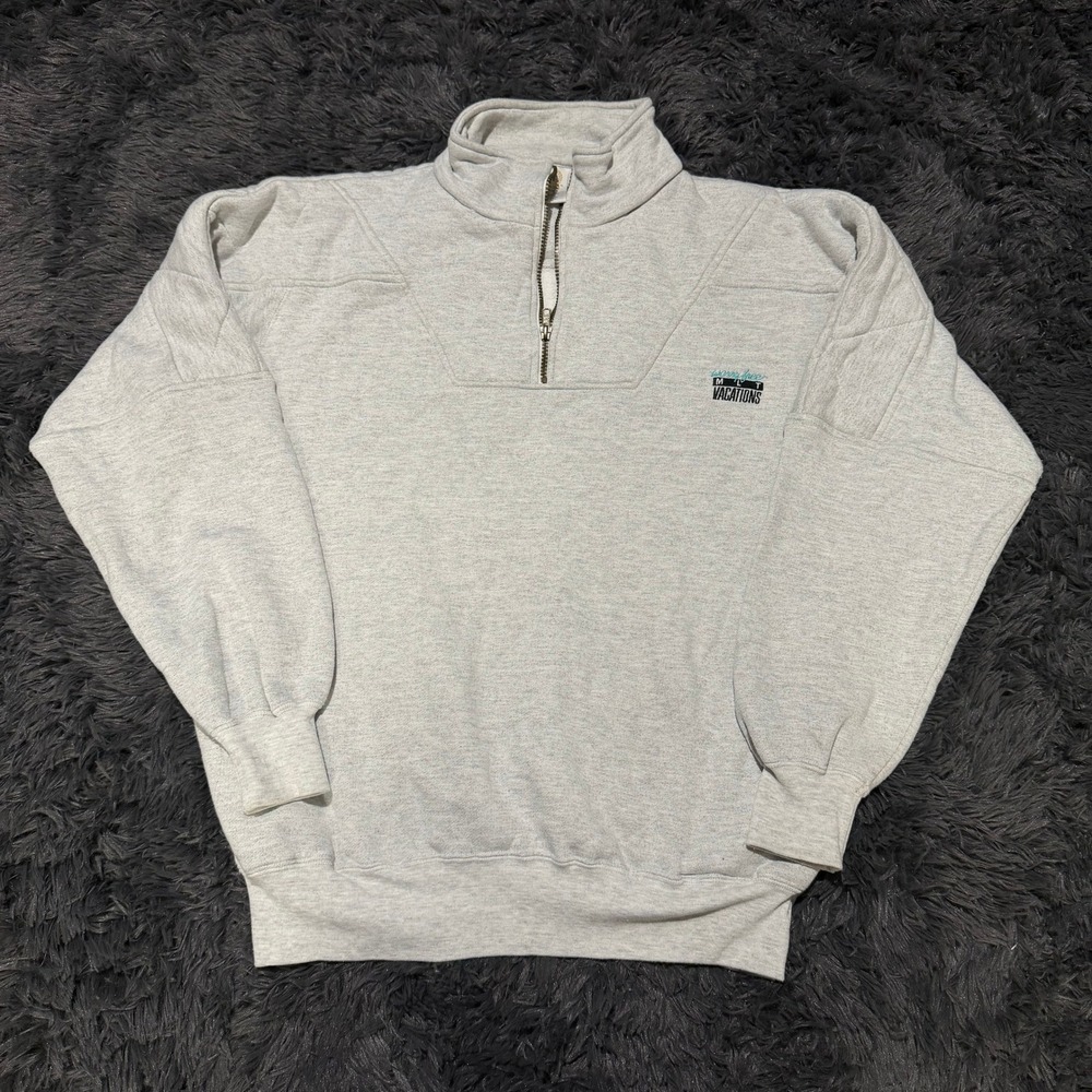 Vintage BAC Premier Quarter Zip Sweatshirt Gray MLT Vacations Large Pockets